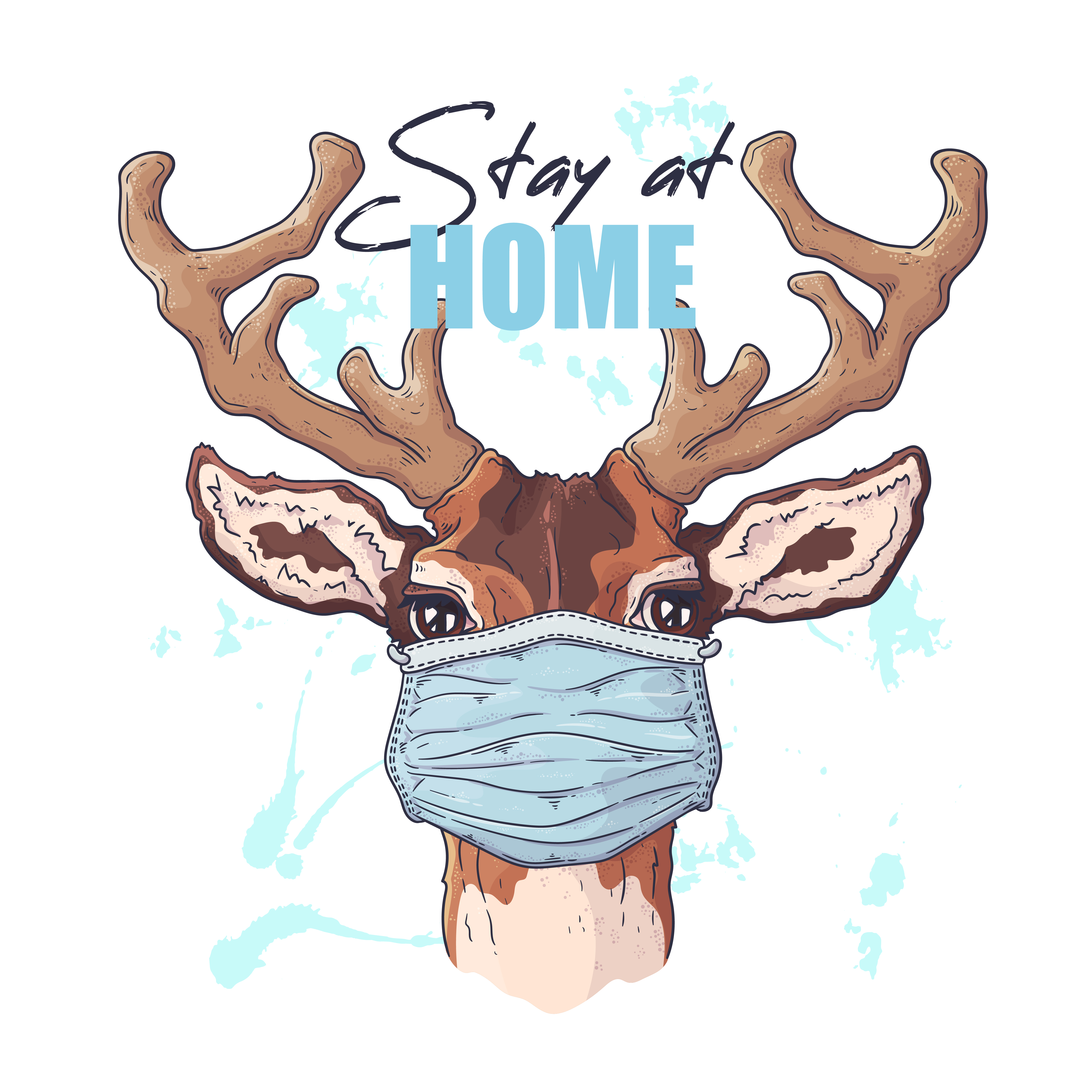 Hand drawn illustration of the cute deer in a medical mask Vector. 3727307  Vector Art at Vecteezy