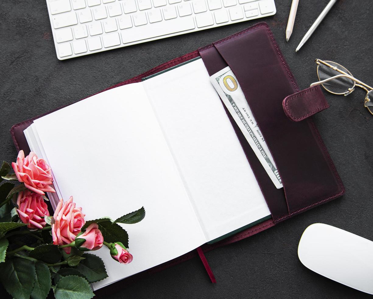 Burgundy  leather notebook photo