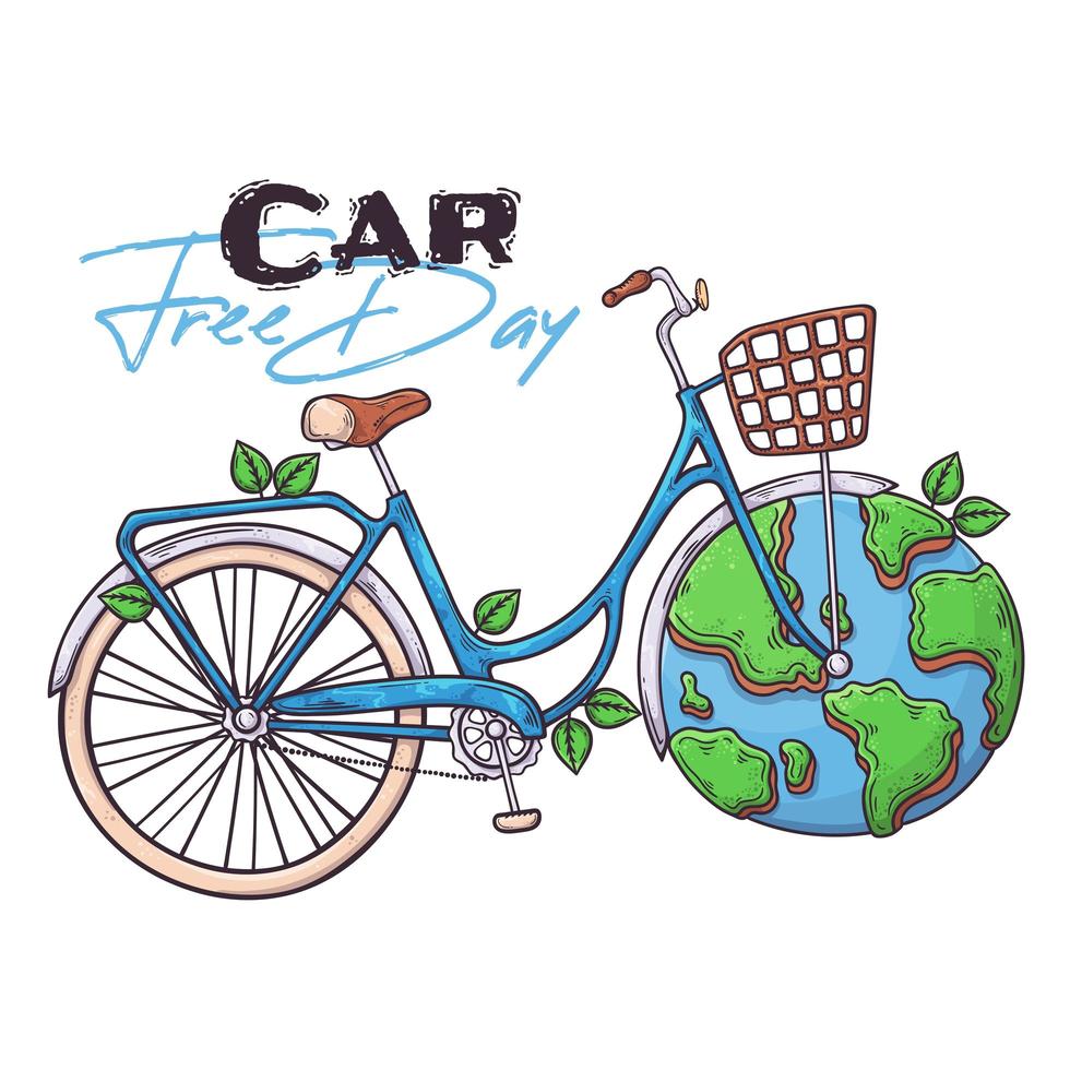 Hand drawn bicycle symbol of world car free day. Vector. vector