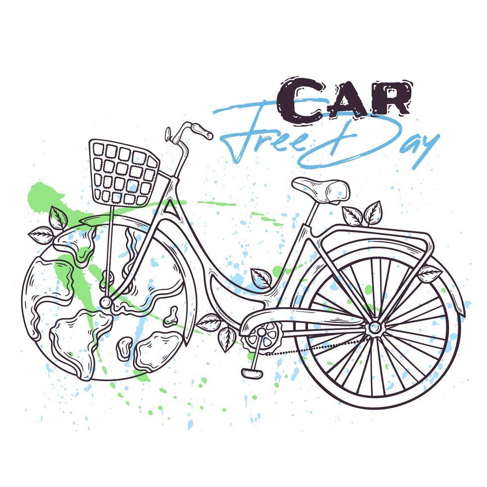 Hand drawn bicycle symbol of world car free day. Vector. vector