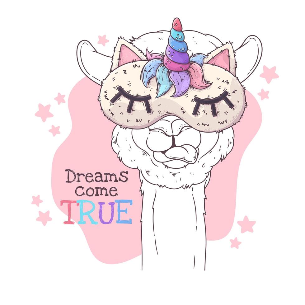 Hand drawn portrait of cute alpaca Vector. vector