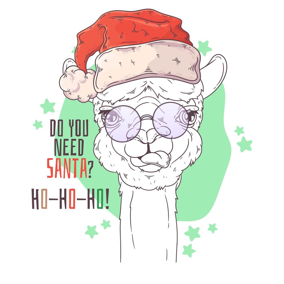 Hand drawn portrait of Christmas alpaca Vector. 3727501 Vector Art at