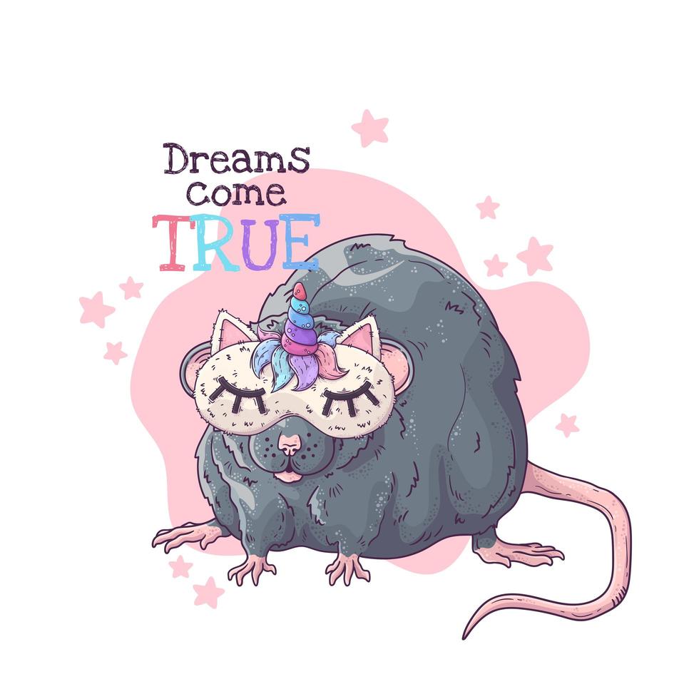 Hand drawn illustration of the rat in a night mask with a horn Vector. vector