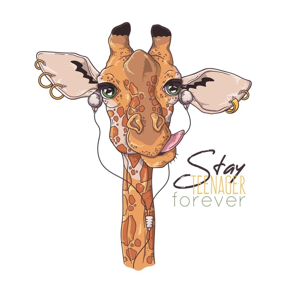 Hand drawn portrait of giraffe in accessories Vector. vector