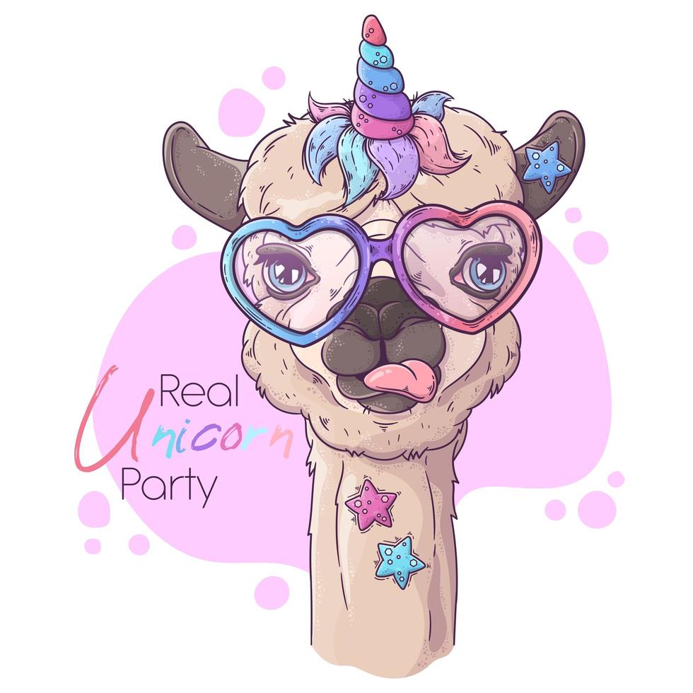 Hand drawn portrait of cute alpaca Vector. vector