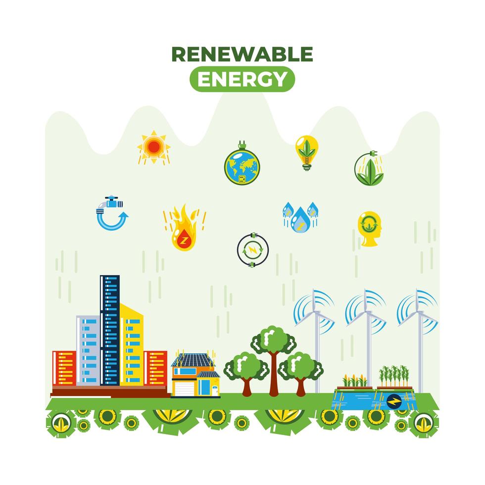 energía renovable solar y eólica, hidroeléctrica y biocombustible vector