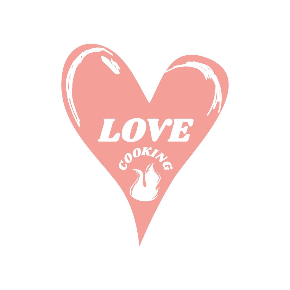 love cooking heart flame and lettering sketch isolated style vector