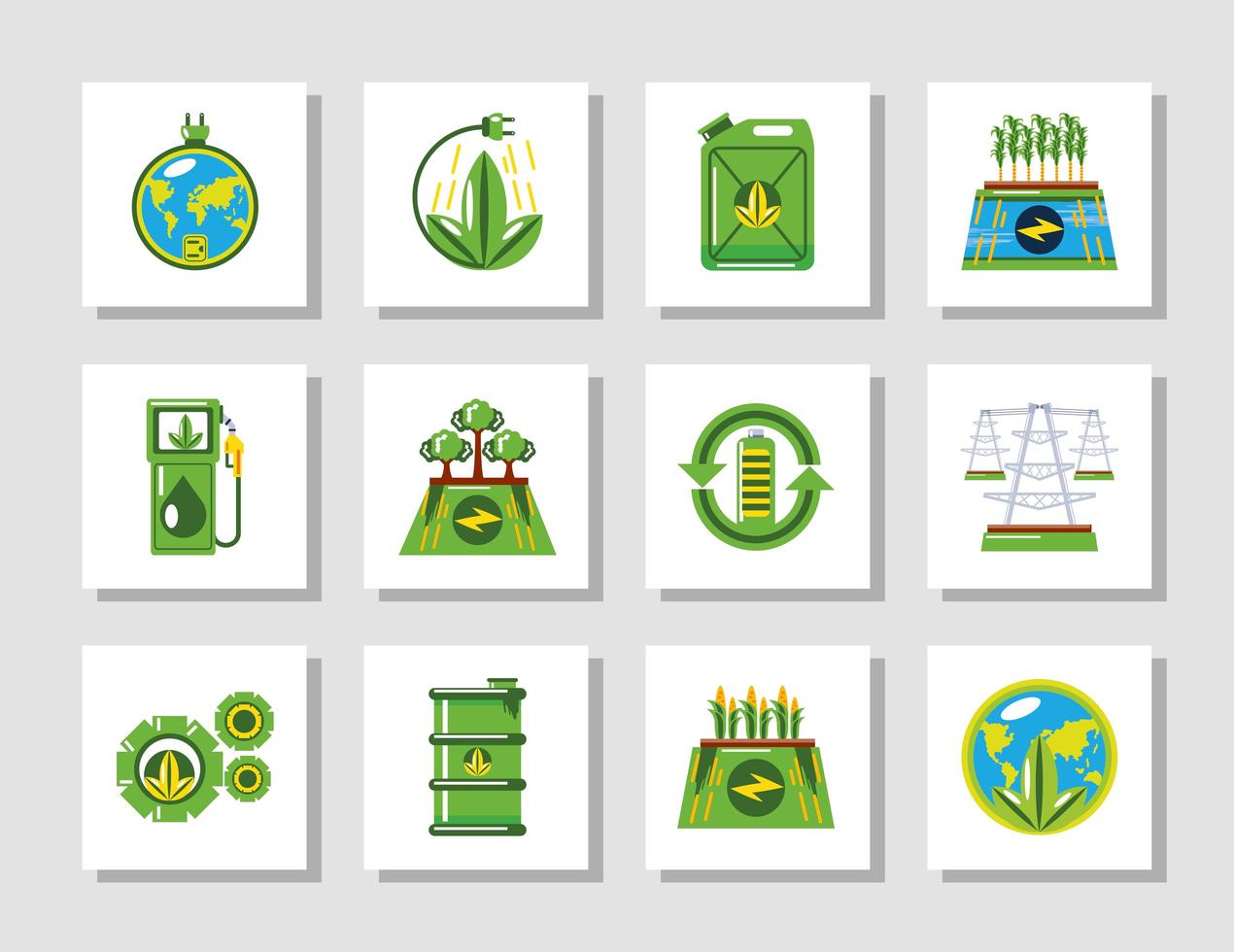 renewable energy green ecology environmental icons vector