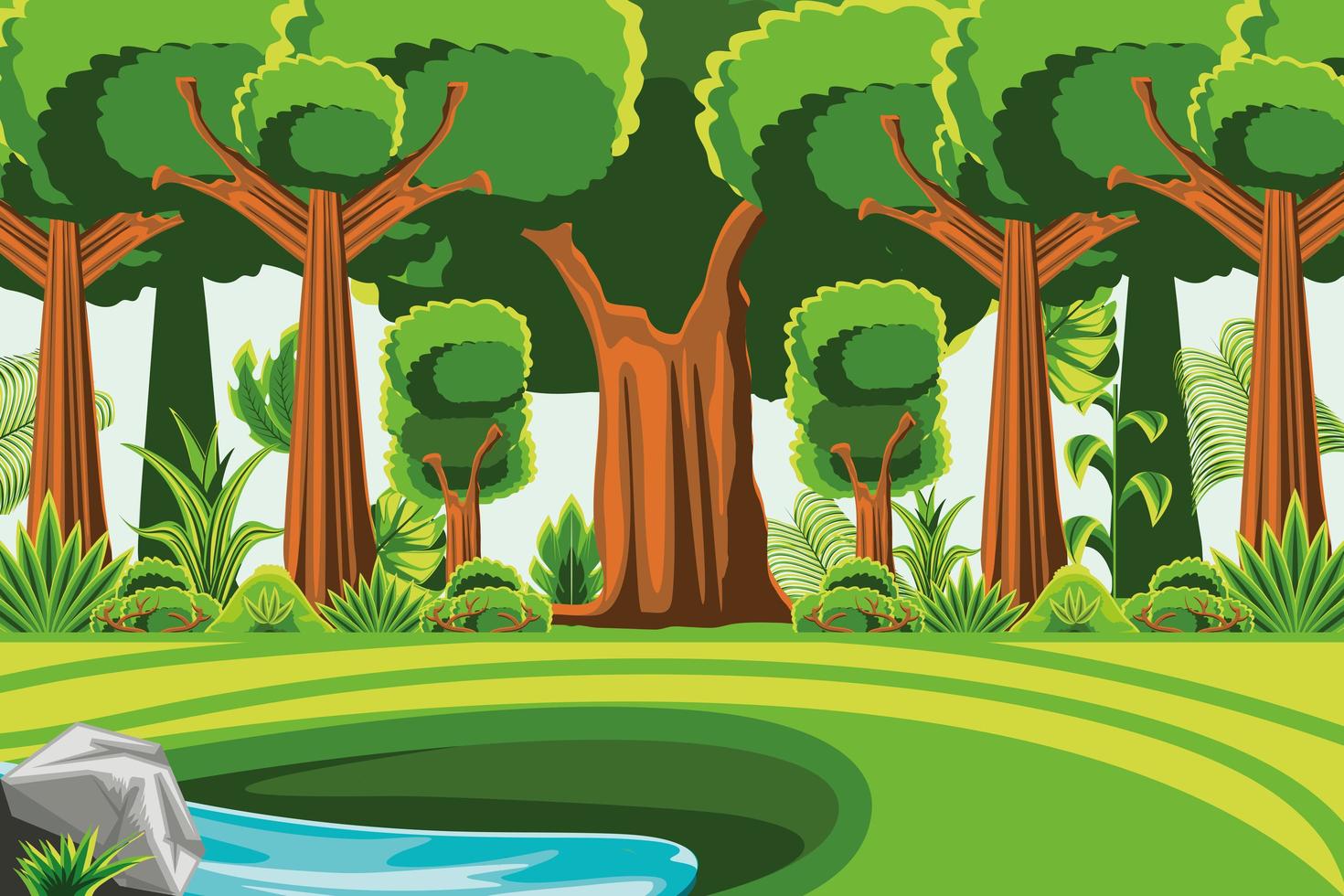forest trees meadow water vector