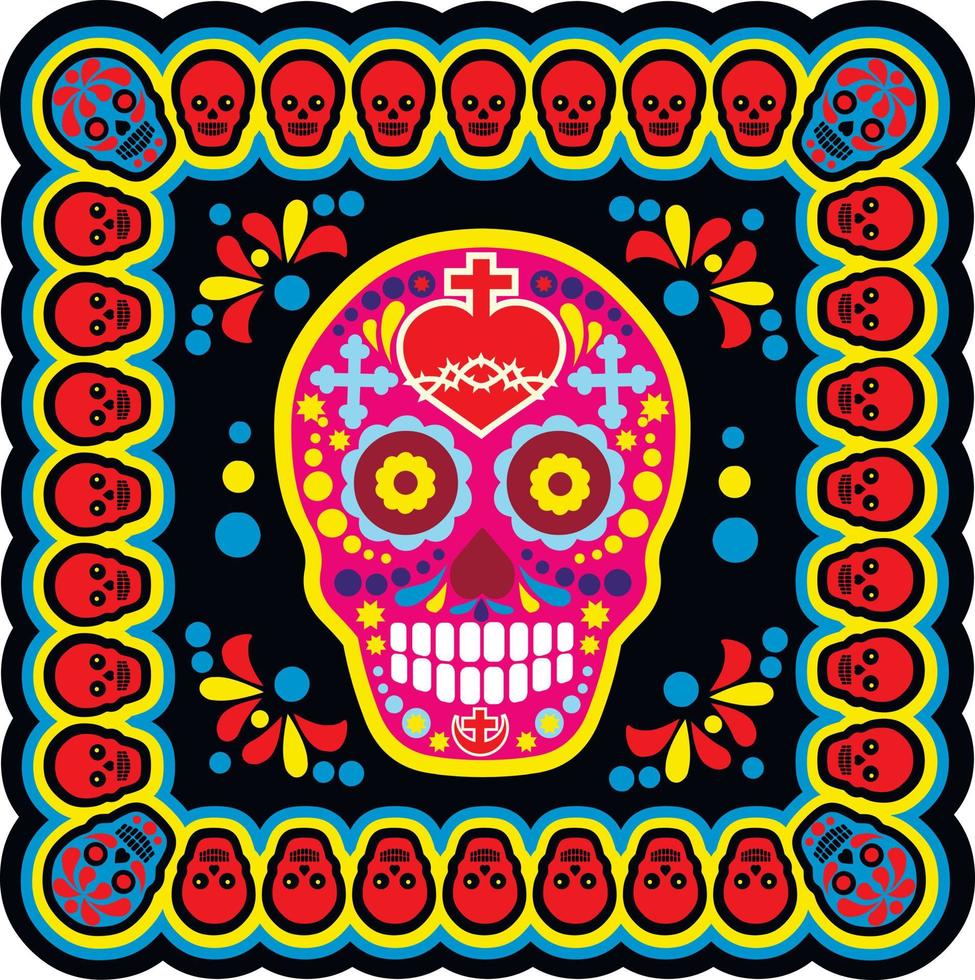 santa muerte, día de los muertos, calavera de azúcar mexicana, camisetas de diseño vintage grunge vector