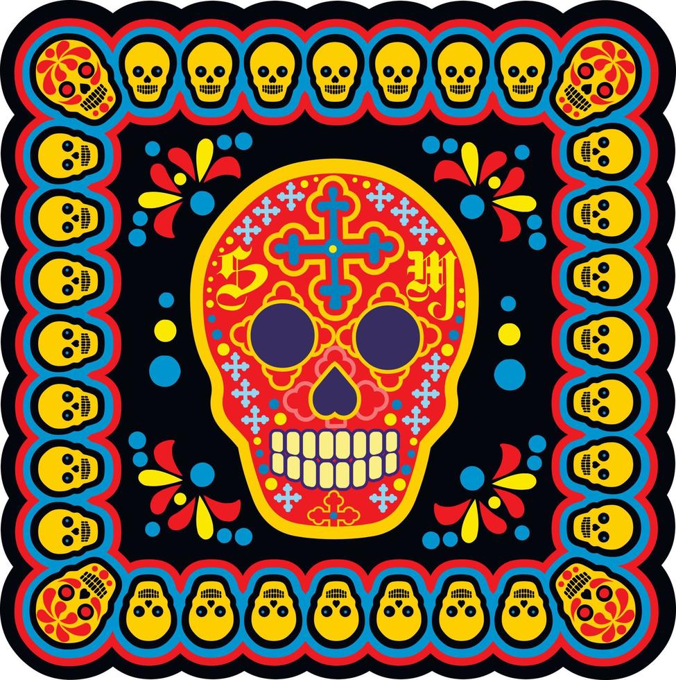 santa muerte, día de los muertos, calavera de azúcar mexicana, camisetas de diseño vintage grunge vector