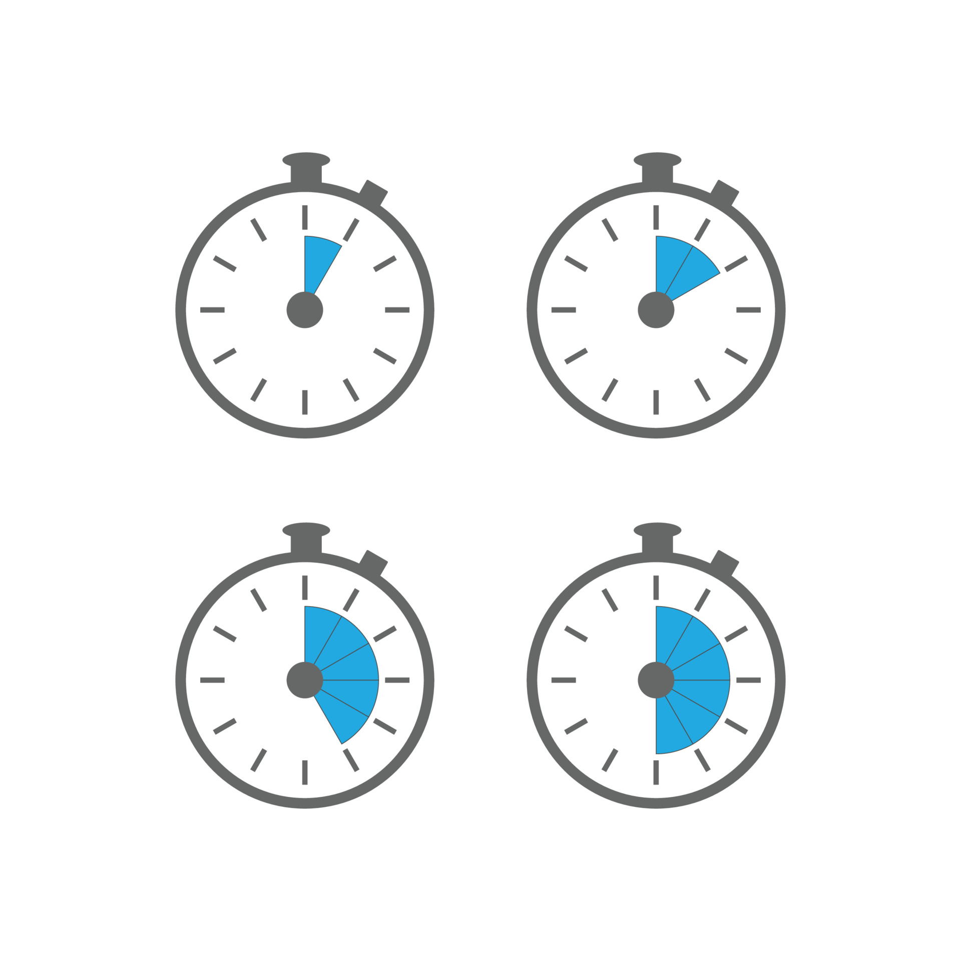 Clock symbols timers minutes hours circle graph objects clock with seconds minutes illustration