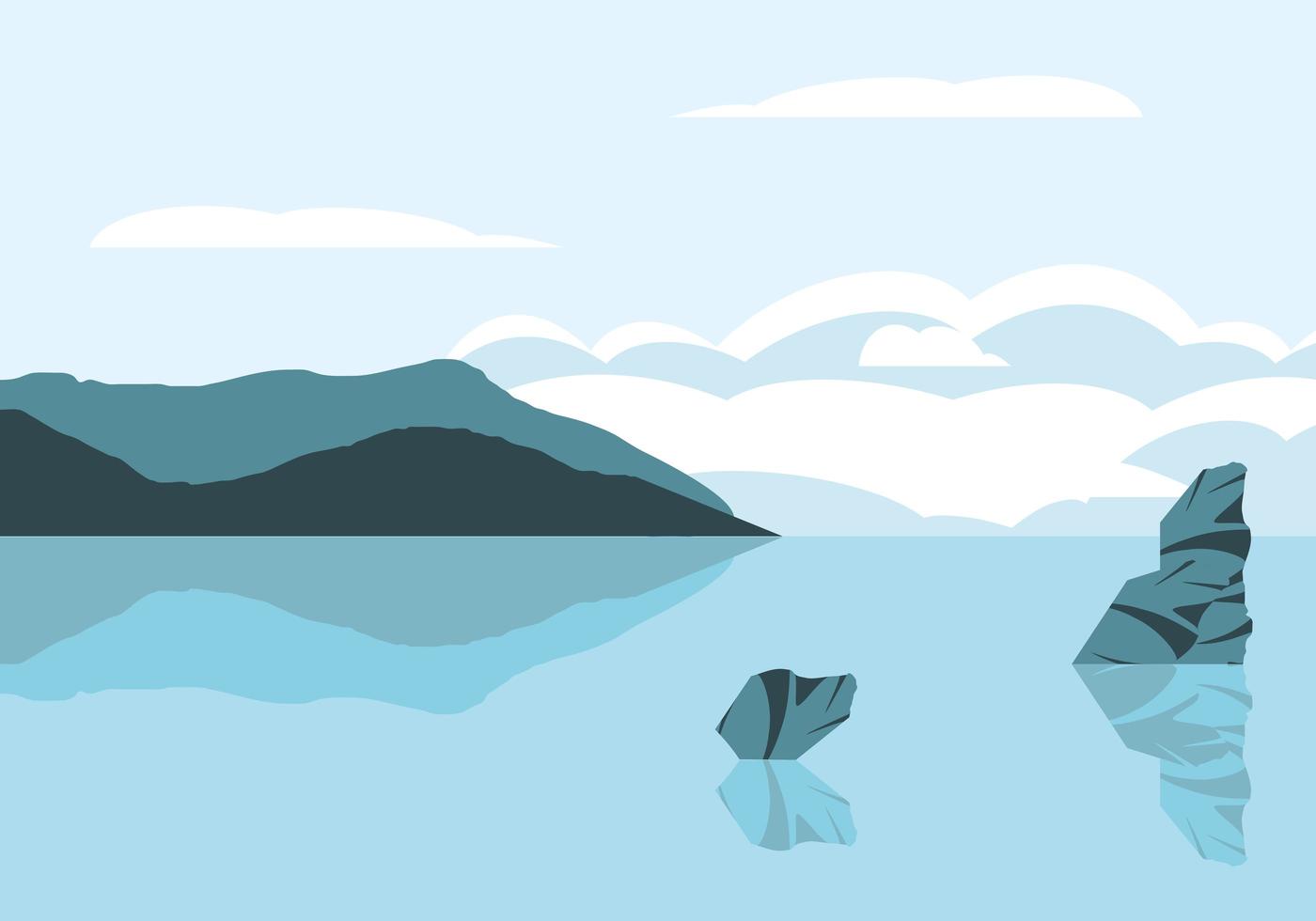 paisaje lago montañas vector