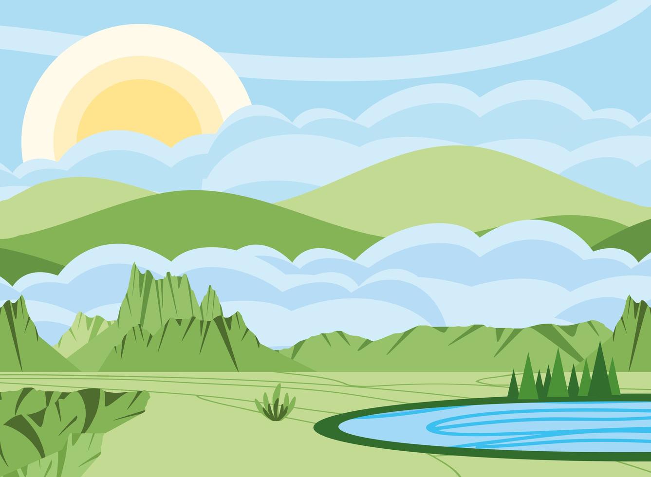 paisaje verde río vector