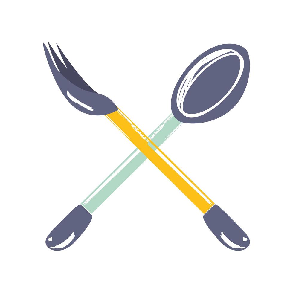 fork and spoon cutlery utensil cooking sketch isolated style vector