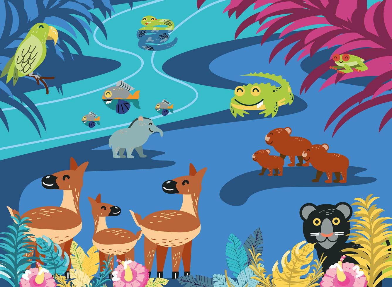 tropical river animals vector