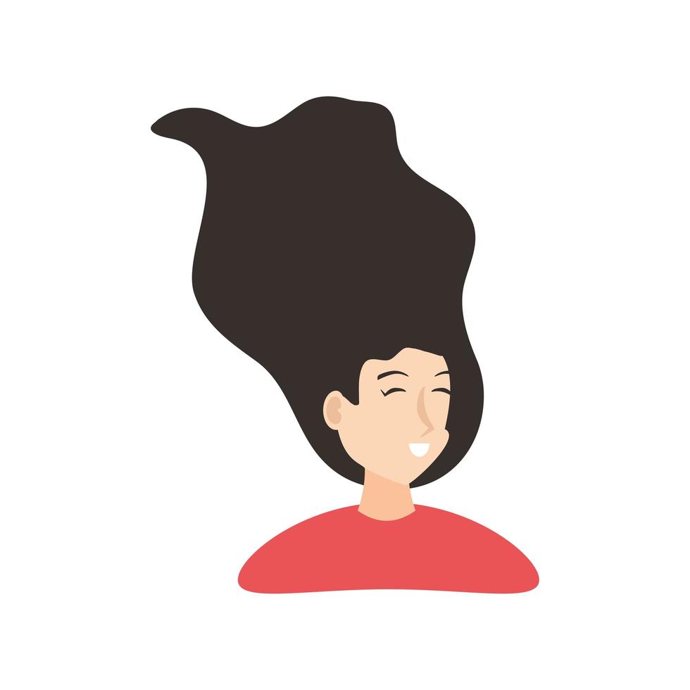 mujer joven con cabello negro en estilo de dibujos animados fondo blanco vector