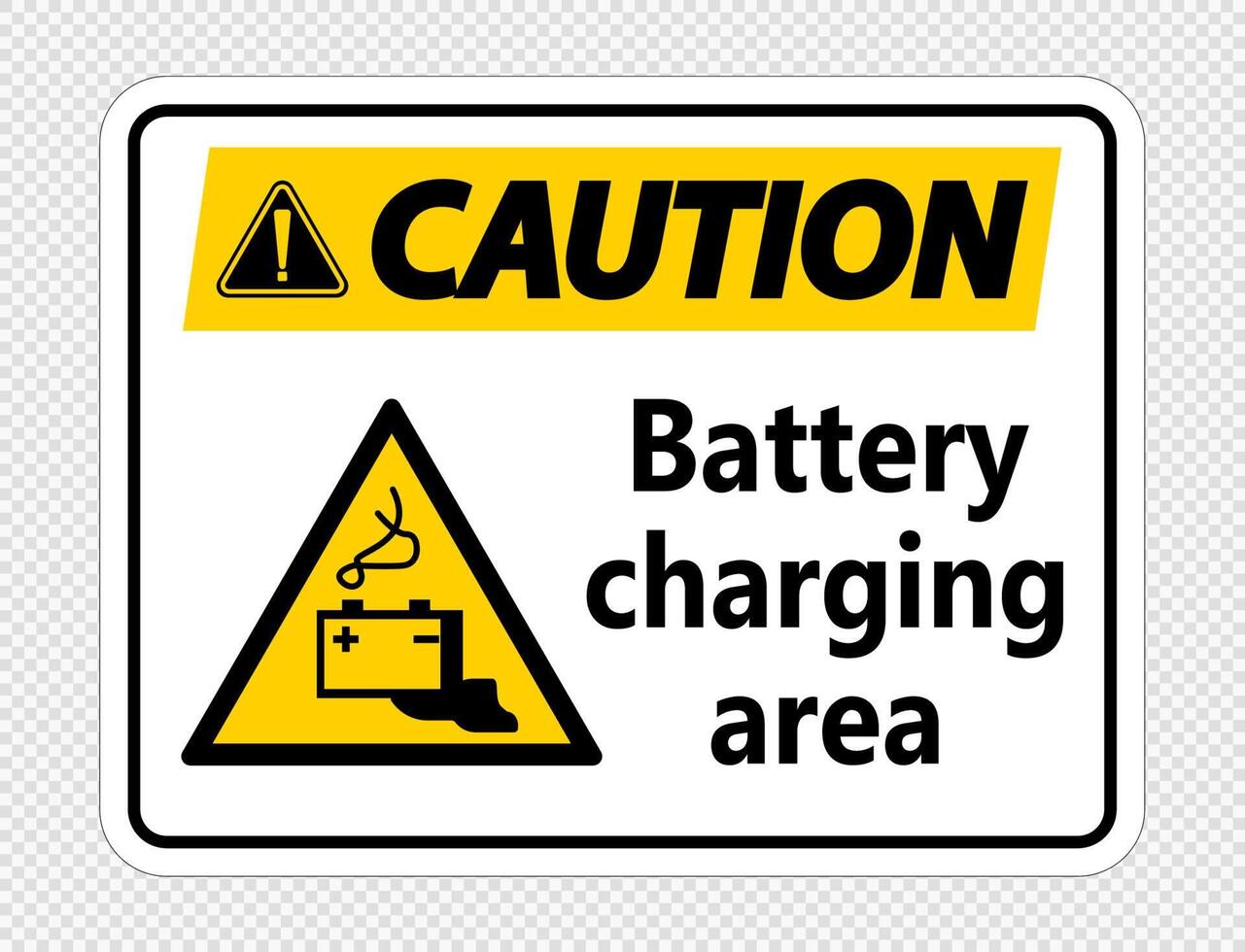 Caution battery charging area Sign on transparent background vector