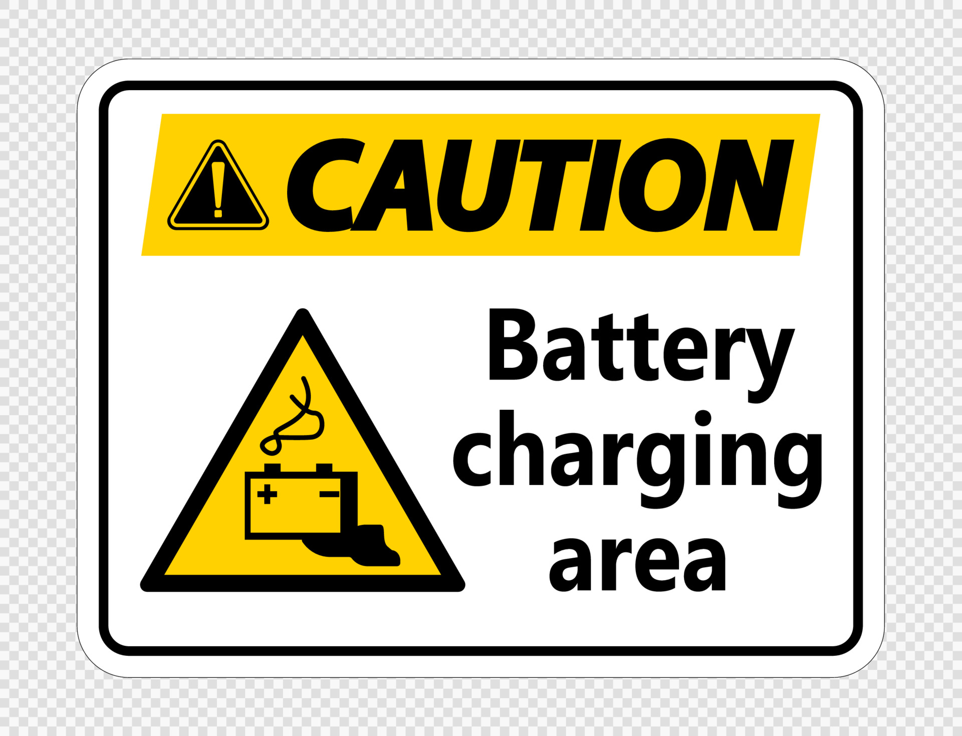 Caution battery charging area Sign on transparent background 3729889