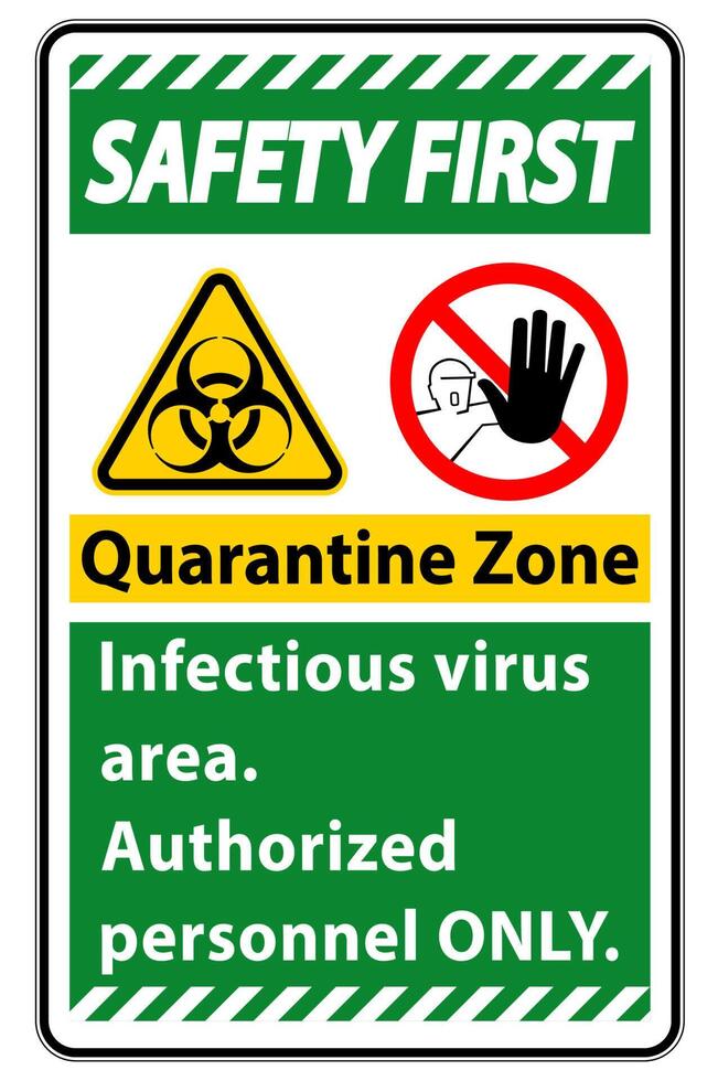 Safety First Quarantine Infectious Virus Area sign on white background vector
