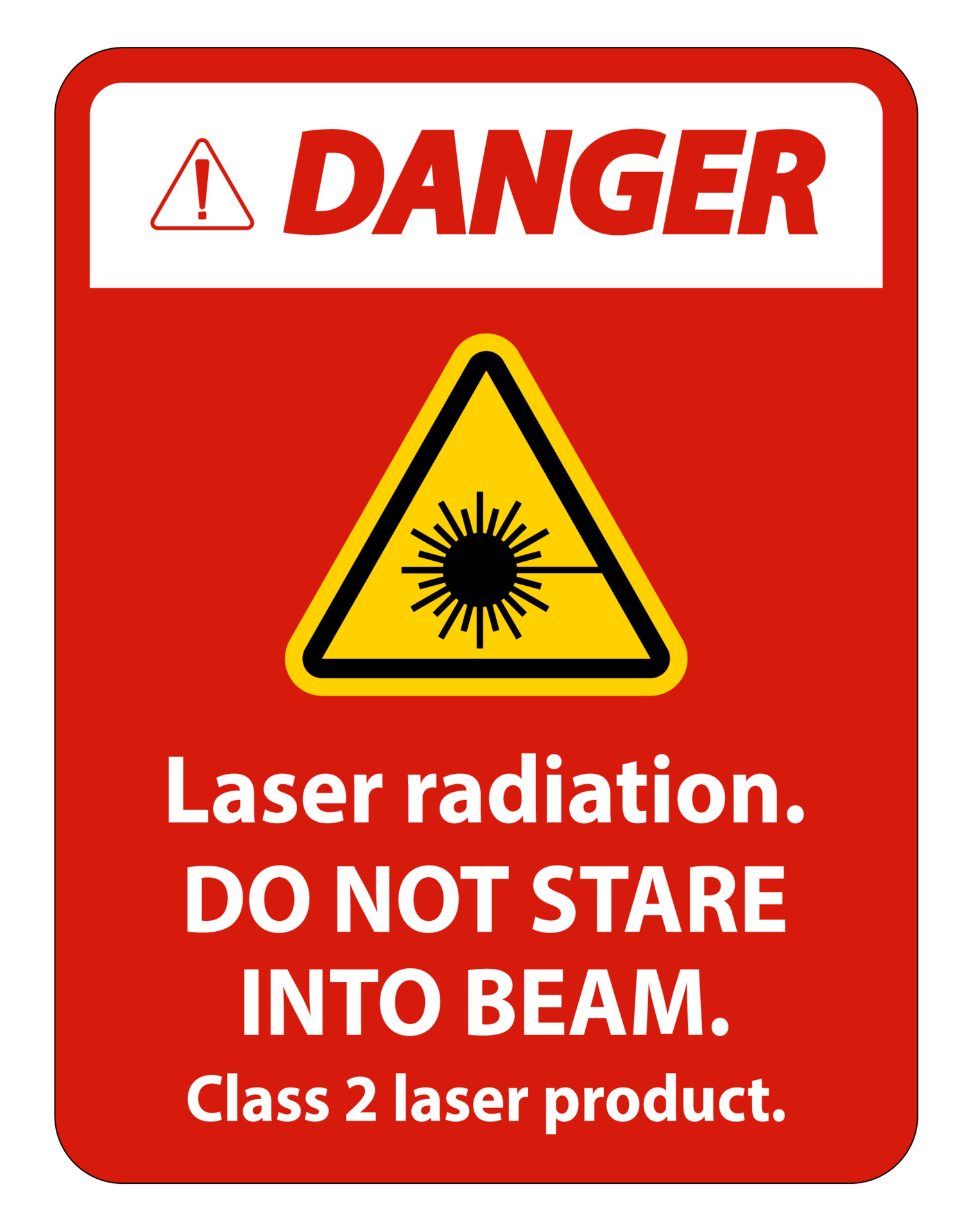 Danger Laser radiation,do not stare into beam,class 2 laser product
