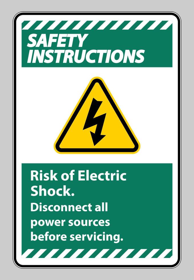 Instrucciones de seguridad riesgo de descarga eléctrica símbolo signo aislar sobre fondo blanco. vector