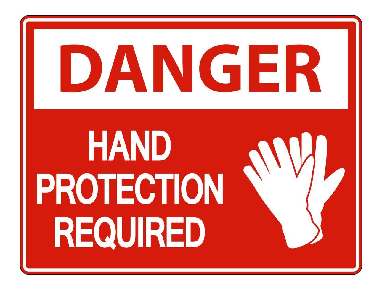 Señal de pared requerida protección de manos peligro sobre fondo blanco. vector
