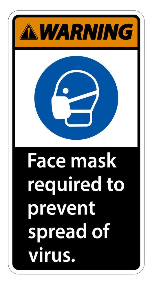 Warning Face mask required to prevent spread of virus sign on white background vector