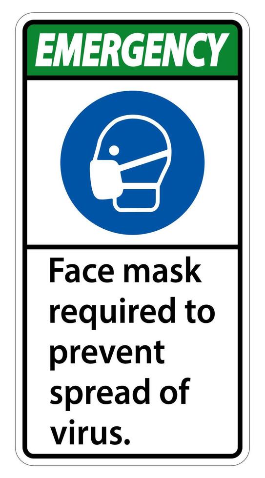 Emergency Face mask required to prevent spread of virus sign on white background vector