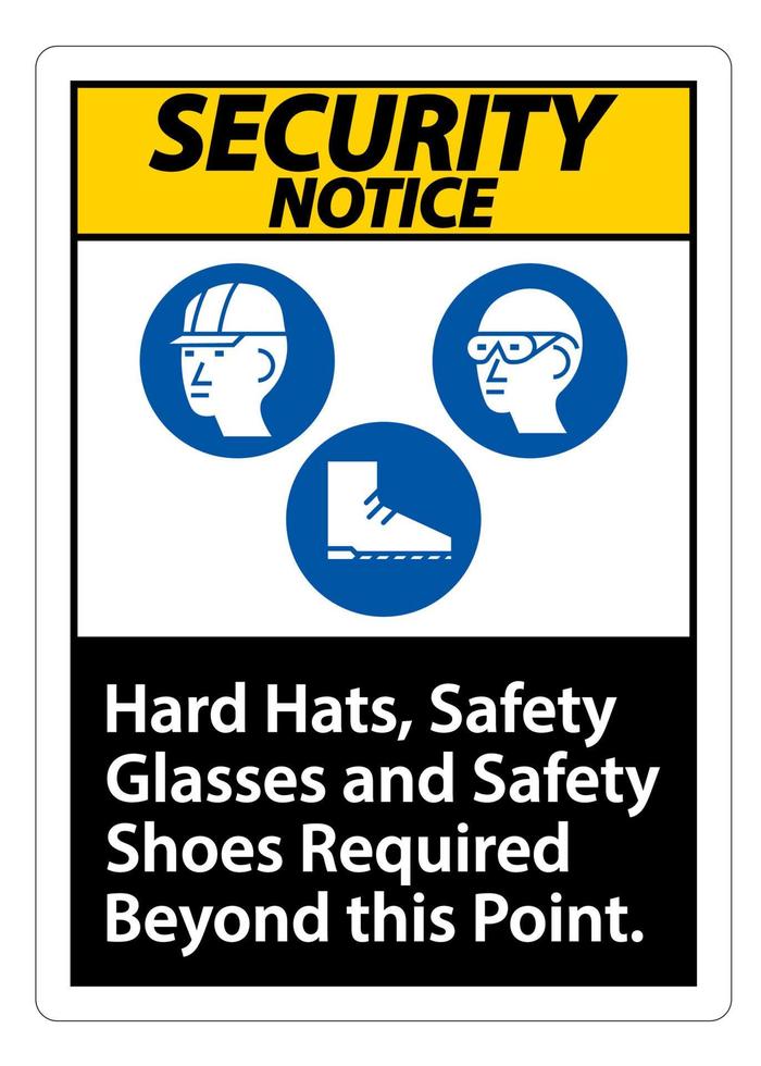 Señal de aviso de seguridad Se requieren cascos, gafas de seguridad y calzado de seguridad más allá de este punto con el símbolo de ppe vector