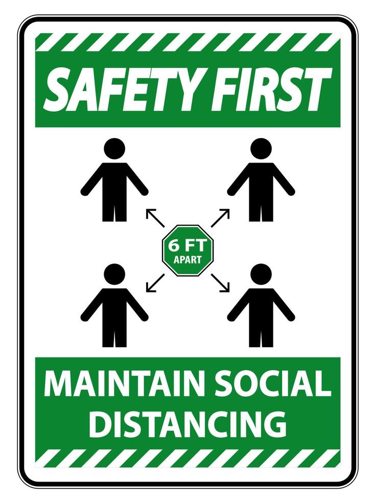 Safety First Maintain social distancing, stay 6ft apart sign,coronavirus COVID-19 Sign Isolate On White Background,Vector Illustration EPS.10 vector