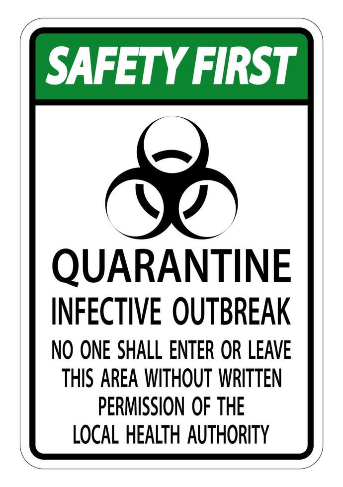 Safety First Quarantine Infective Outbreak Sign Isolate on transparent Background,Vector Illustration vector