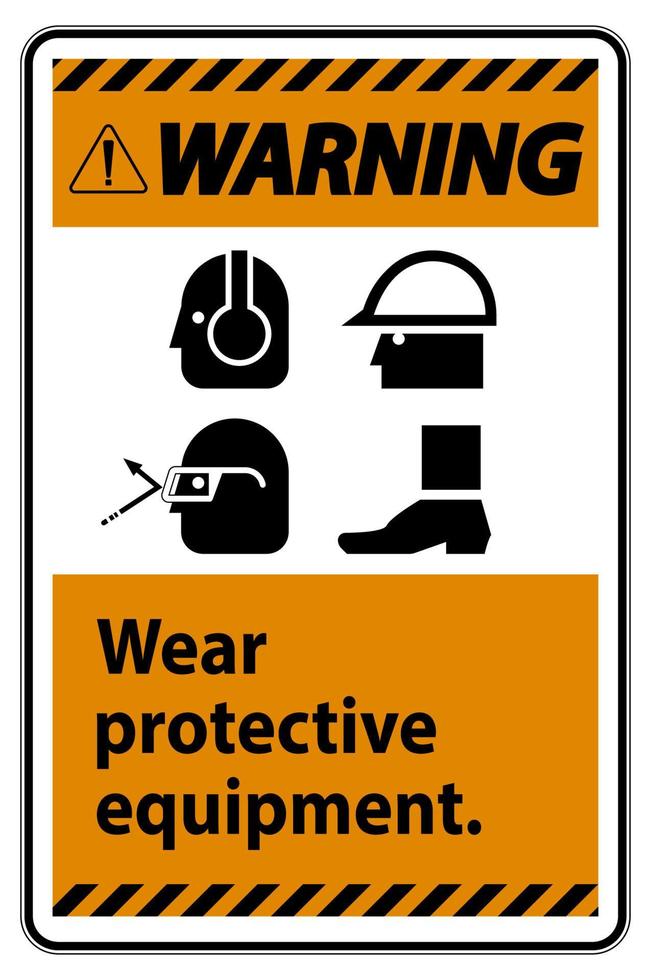 Warning Sign Wear Protective Equipment,With PPE Symbols on White Background,Vector Illustration vector
