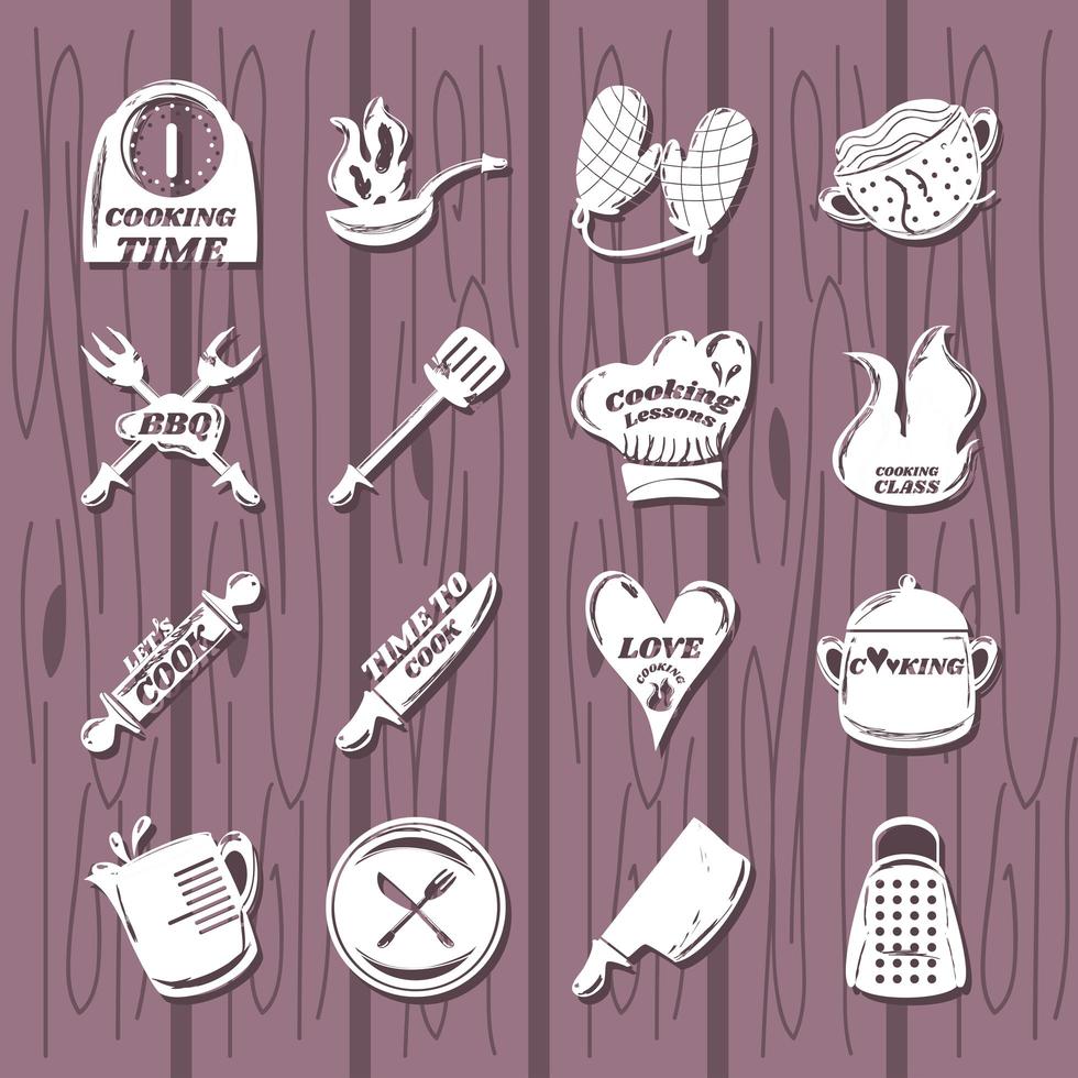 set with cooking icons such as spatula fork spoon knife grater pot pitcher vector