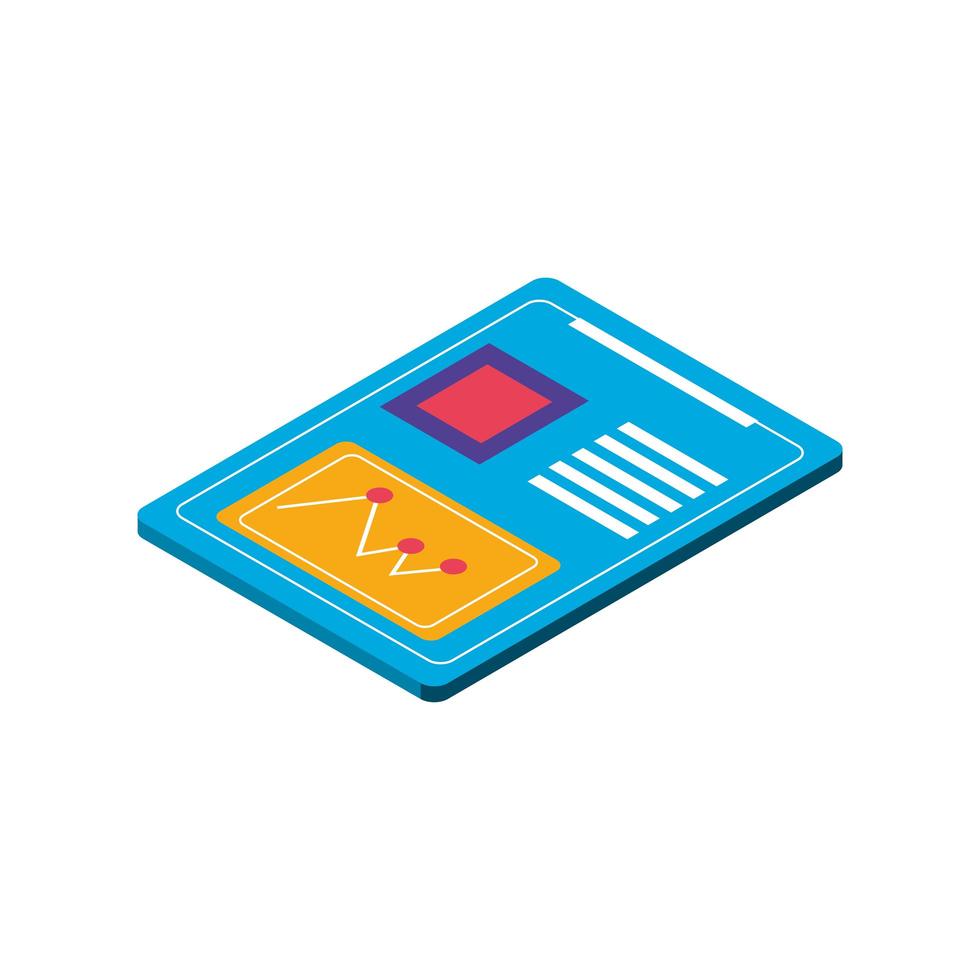 tablet device financial diagram report isometric icon isolated vector