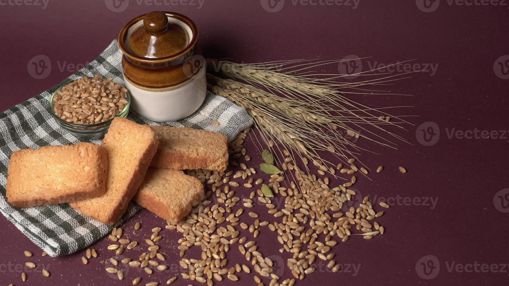 Crunchy Rusk or Toast for healthy life with wheat for breakfast. photo