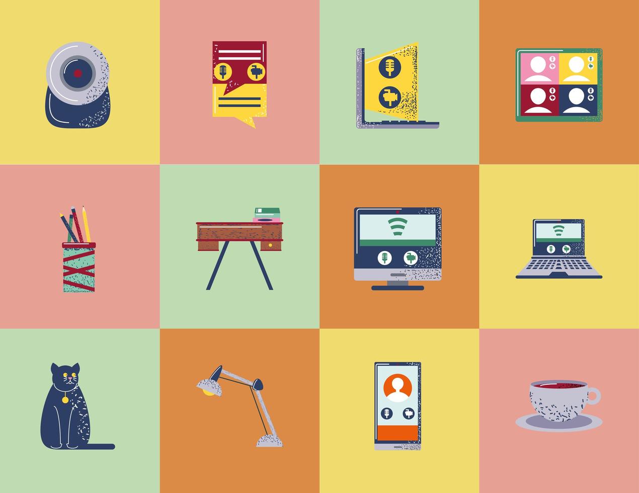 video conference, work at home, meeting, workspace icons 3730316 Vector