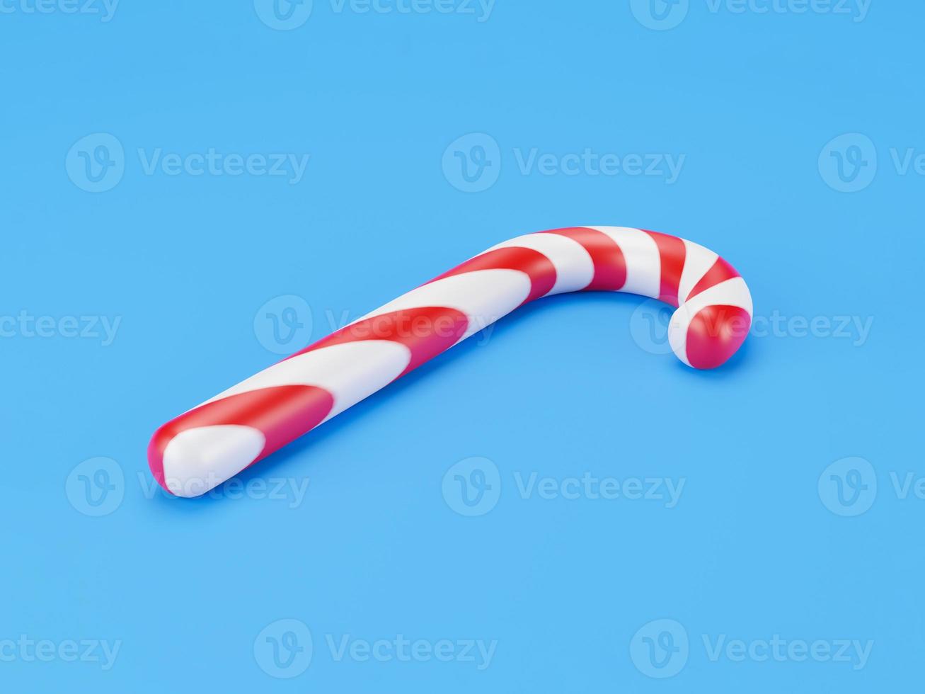 Merry Christmas canes, lollipop mint candy with red stripes on blue background. New Years celebration concept. Traditional sweet dessert. 3d render photo