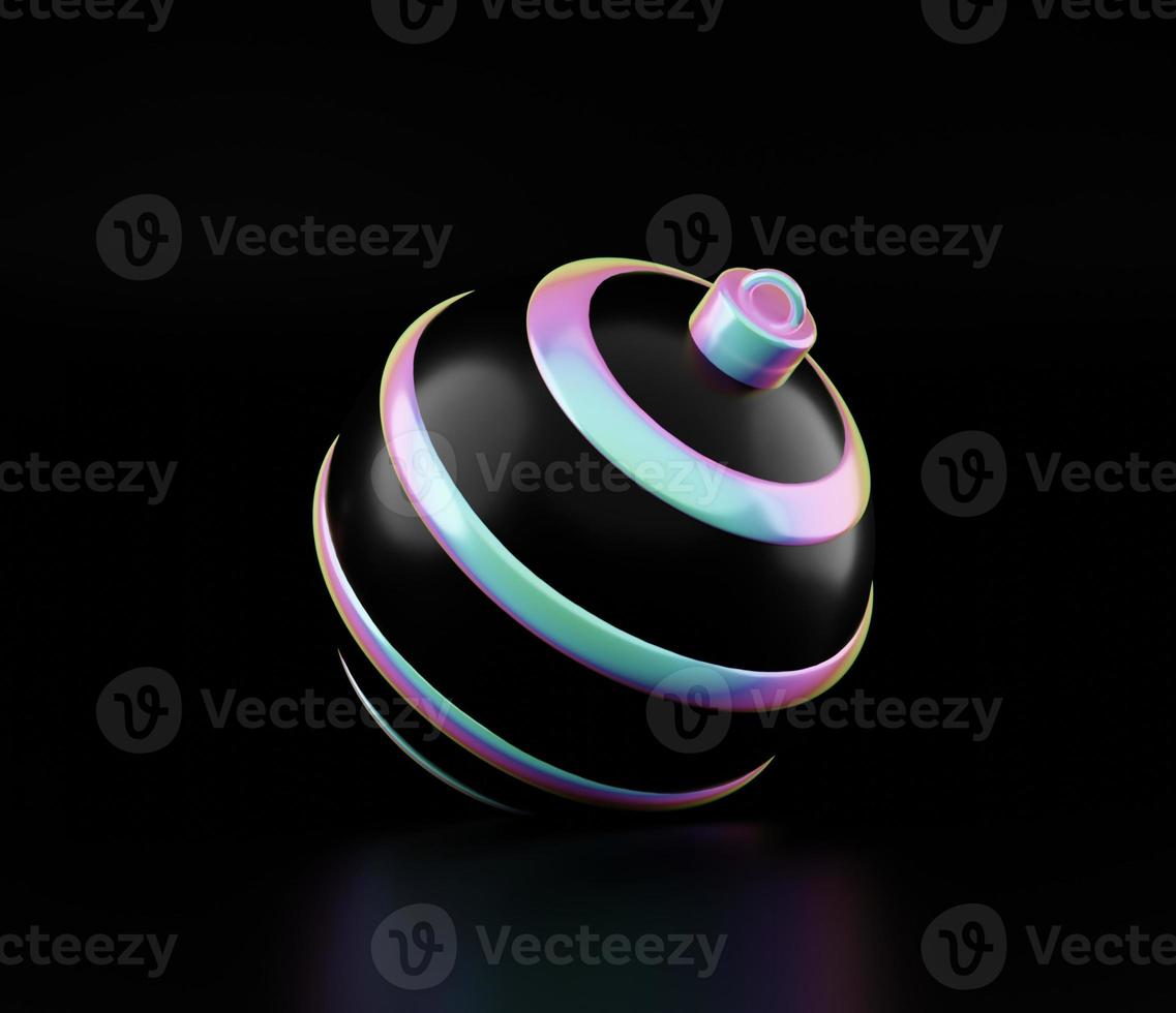 Merry christmas and happy new year holographic ball on black background. 3D rendering of glossy white christmas ball in holographic neon light isolated photo