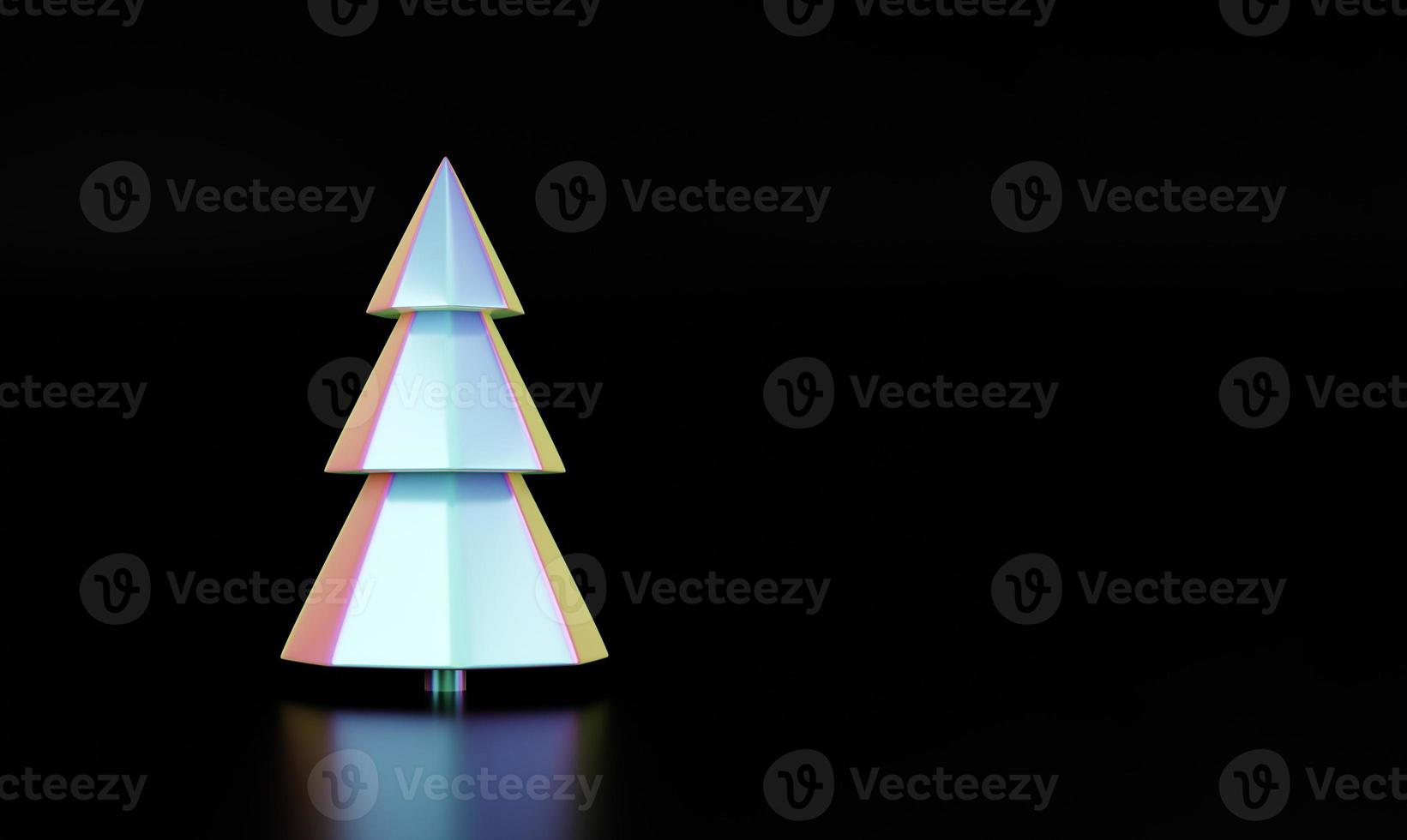 Merry Christmas and Happy New Year holographic tree. Christmas holographic trendy design with Xmas pine fir tree for greeting card, banner, placard or poster photo