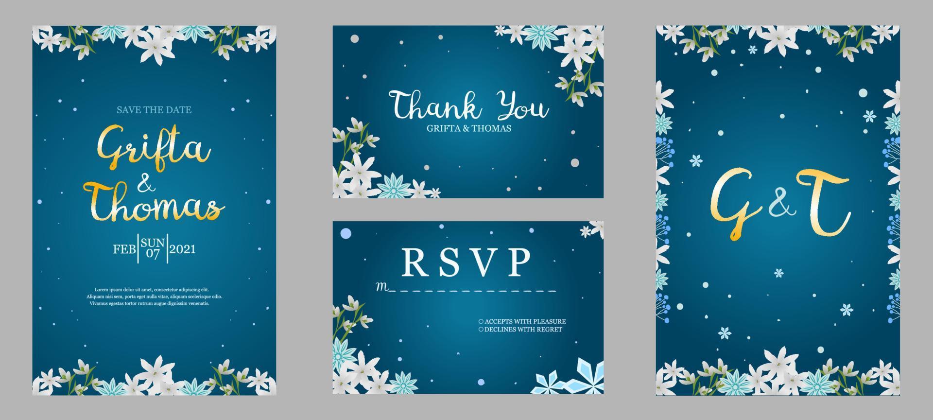 conjunto de plantillas de invitación de boda floral de invierno vector