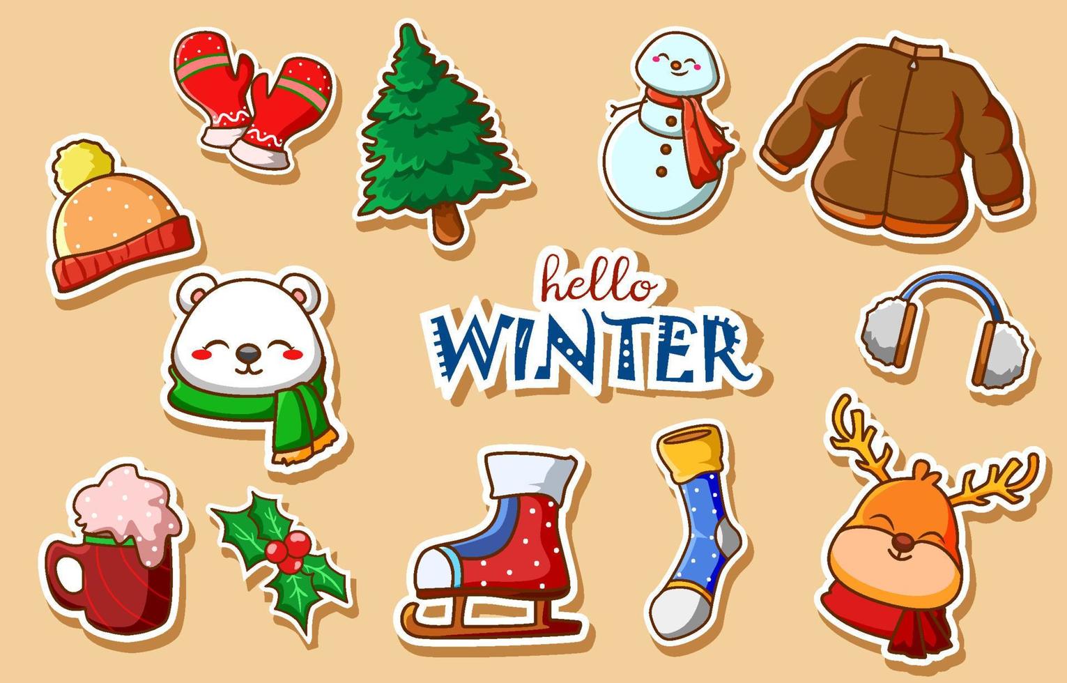 Sticker Set of Hello Winter vector