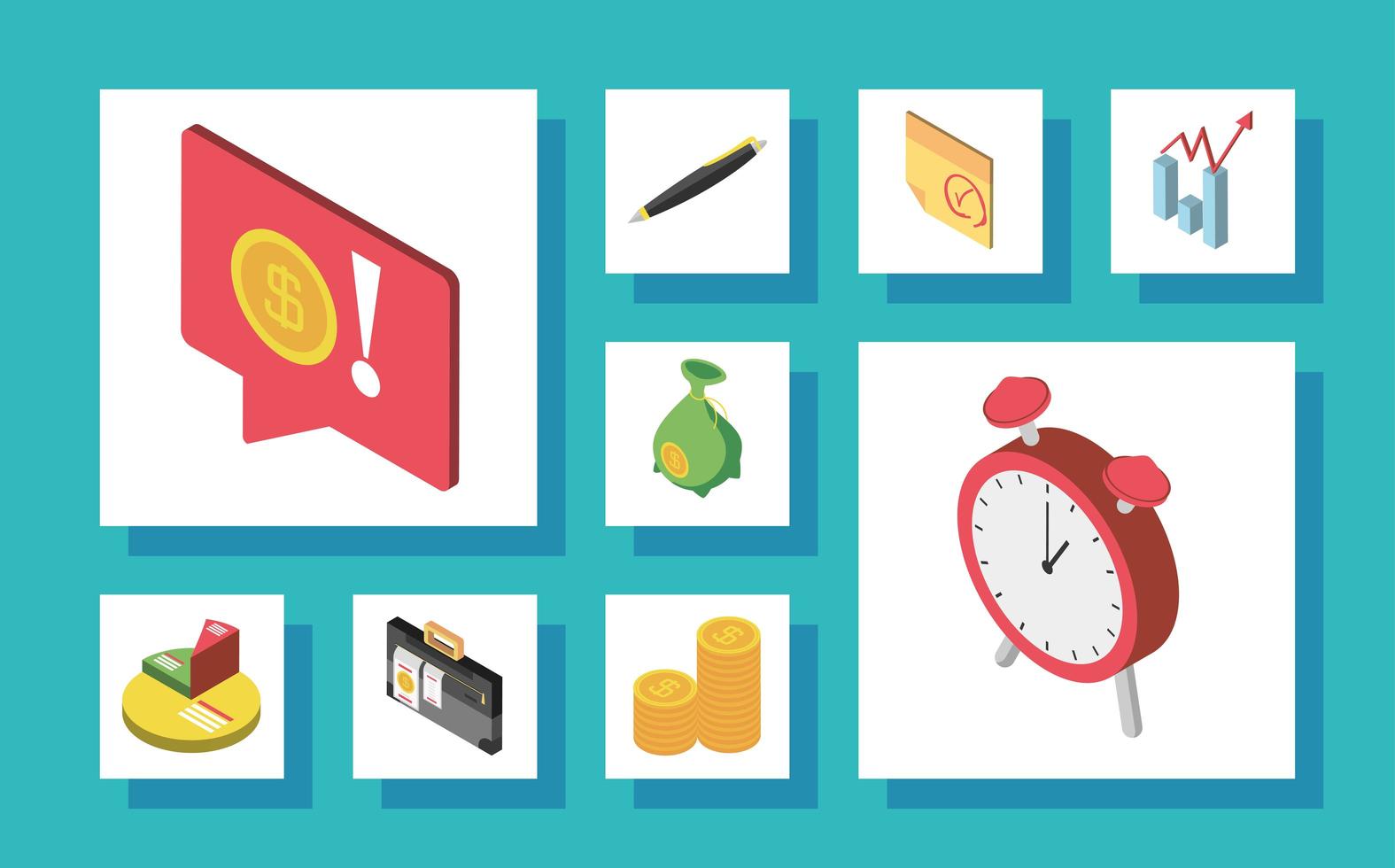 tax day money statistics diagram clock icon set isometric vector