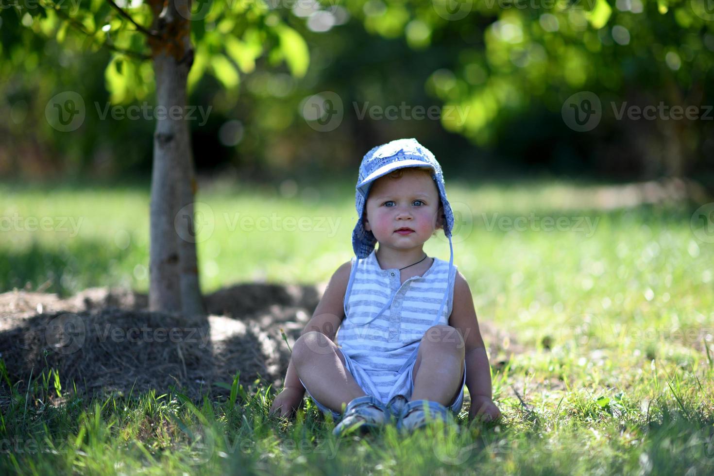 Beautiful baby boy in child garden posing photographer photo