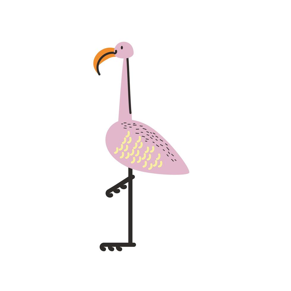 animal de la selva de pájaro flamenco en diseño abstracto de dibujos animados vector