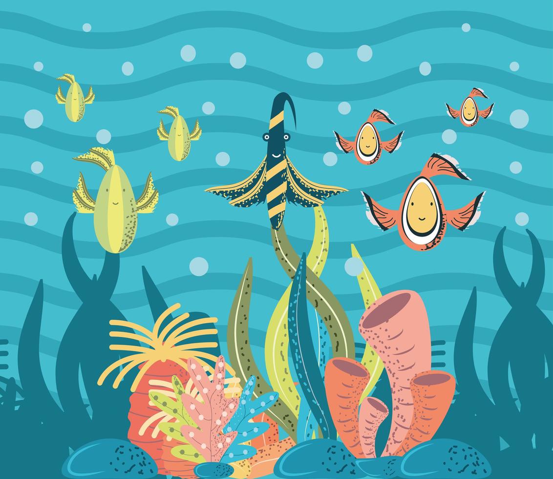 fishes coral reef bubbles sea life underwater world vector