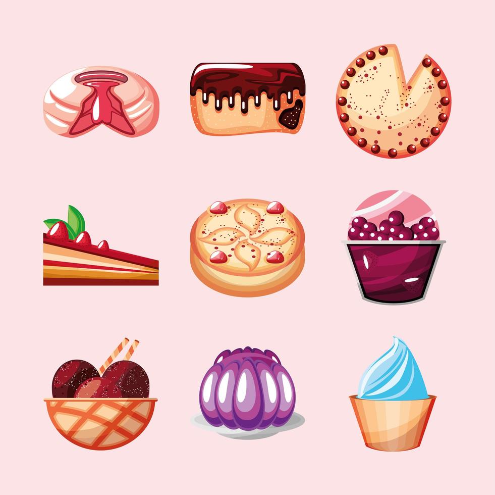 conjunto de pasteles dulces vector