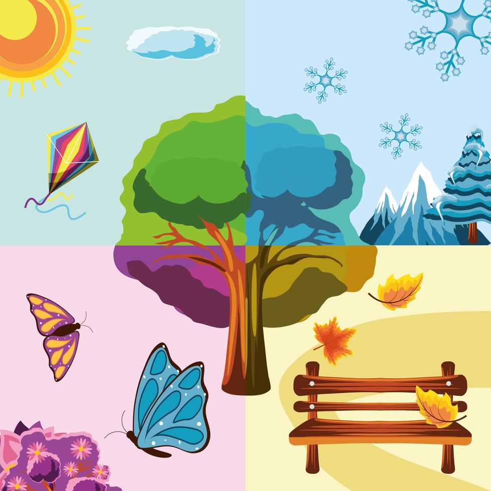 tree seasons landscape vector