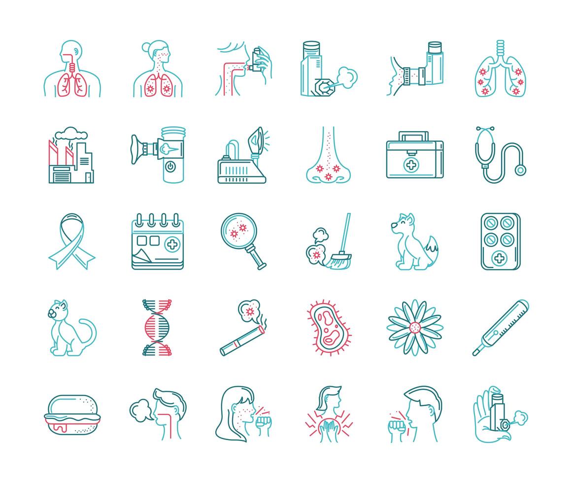 asthma linear icons vector