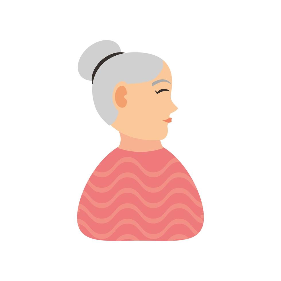 profile grandmother character in cartoon style white background vector